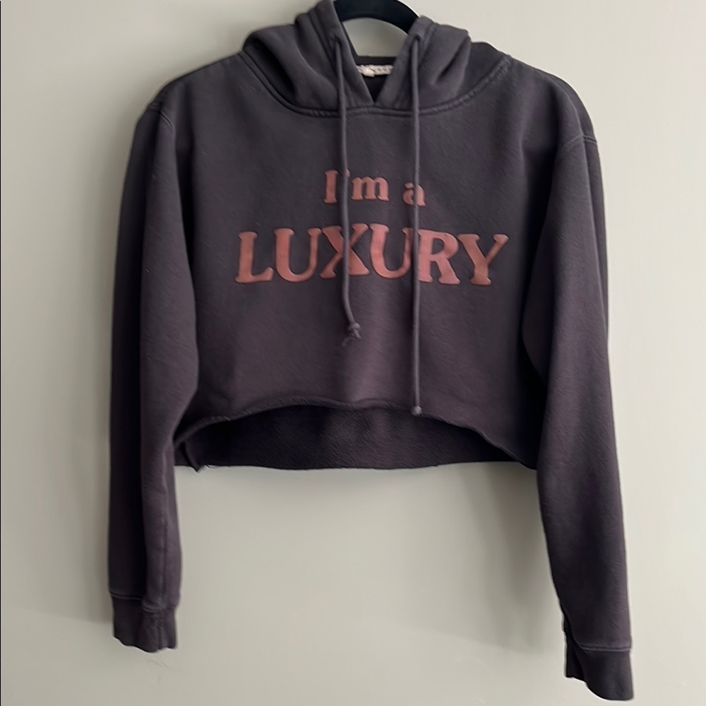 JUNK FOOD Clothing Black Cropped Hoodie Luxury Text Design size small